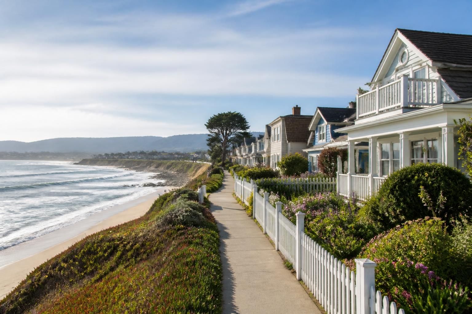 Coastal Half Moon Bay town with charming homes.