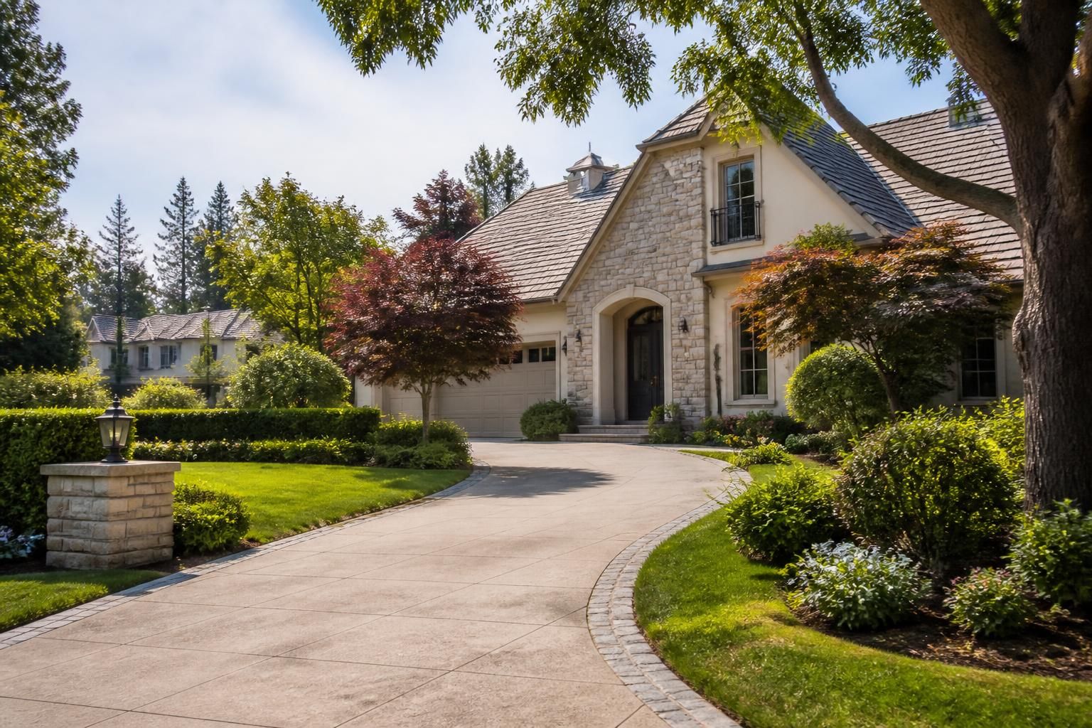 Upscale Hillsborough neighborhood with manicured homes.