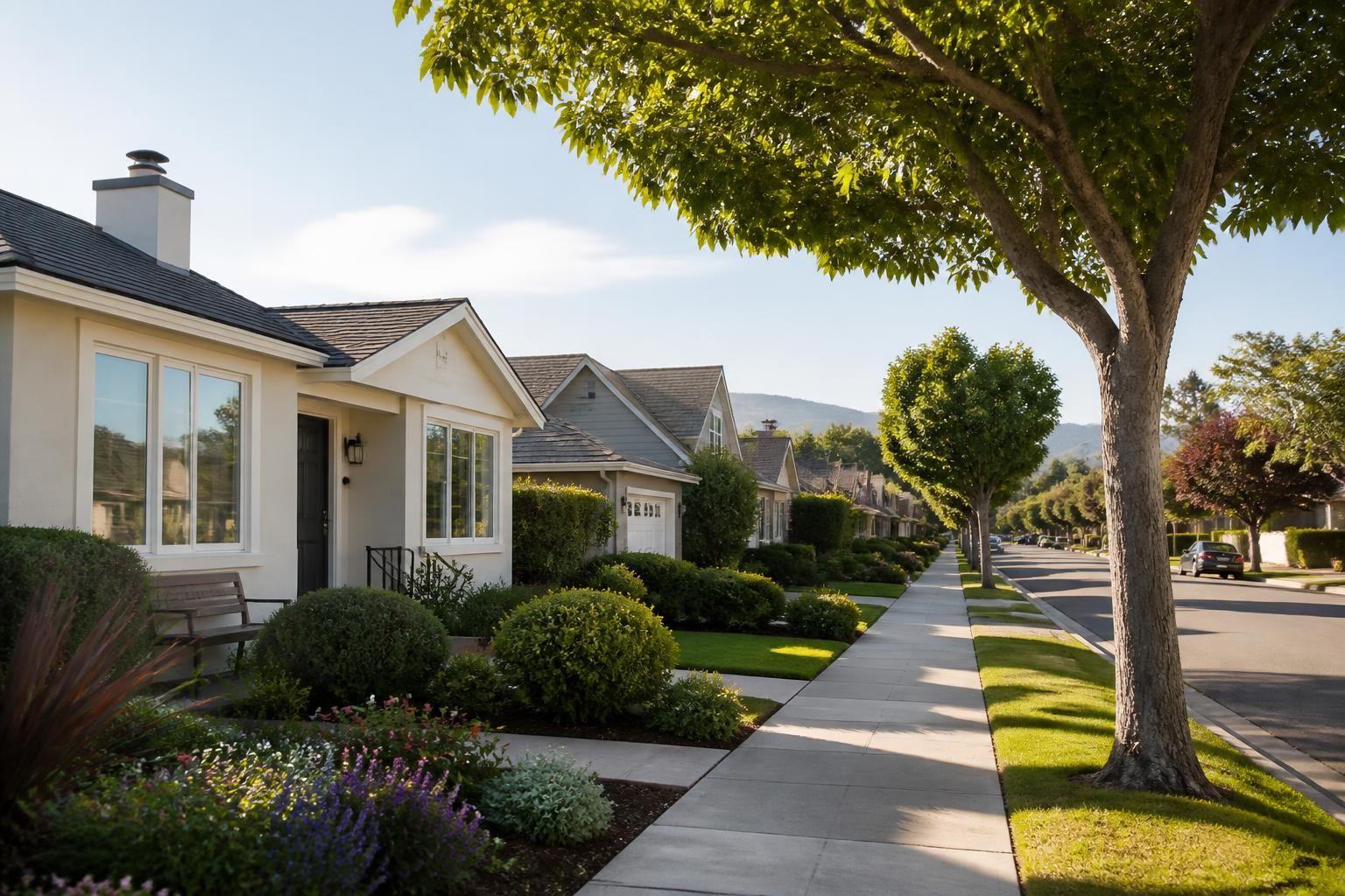 Millbrae neighborhood with neat homes and sidewalks.