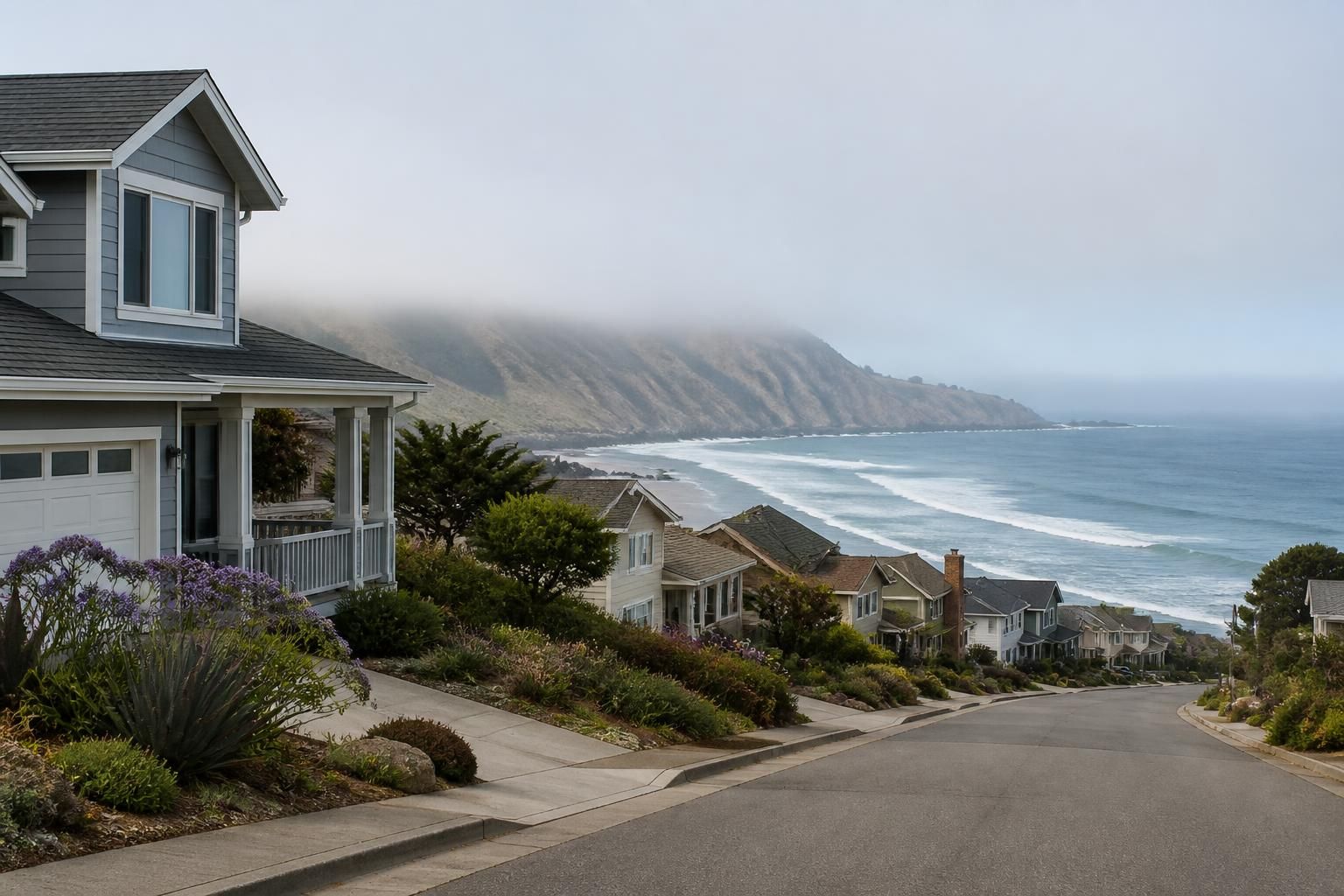 Coastal Pacifica neighborhood with homes in soft daylight.